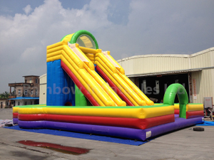 RB8047（13x10x8m）Inflatable rainbow Giant Climbing Wall with slide 