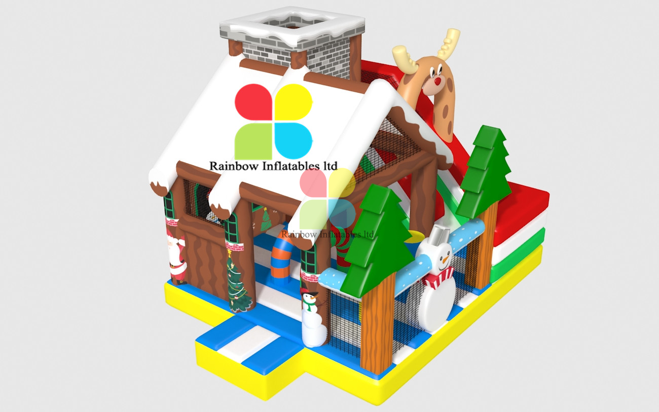 Inflatable Santa House Funcity X Mass Snowman Ice Theme Playground with Slide And Bouncer New Design