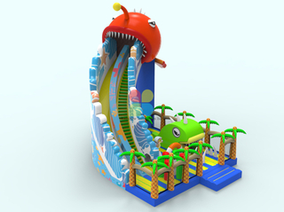 Inflatable Funcity Newest Lantern Fish Theme with Climbing Wall And Wave Giant Slide Ocean Theme Playground 