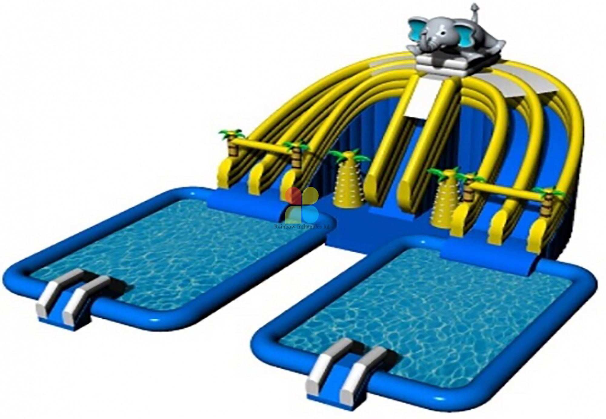 Customized Giant Outdoor Inflatable Ground Water Park with Double Pools for Sale