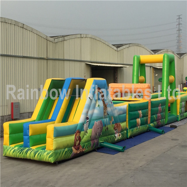 RB5038-2（25x3.7x5m）Inflatable Animal theme kids long obstacle courses equipment
