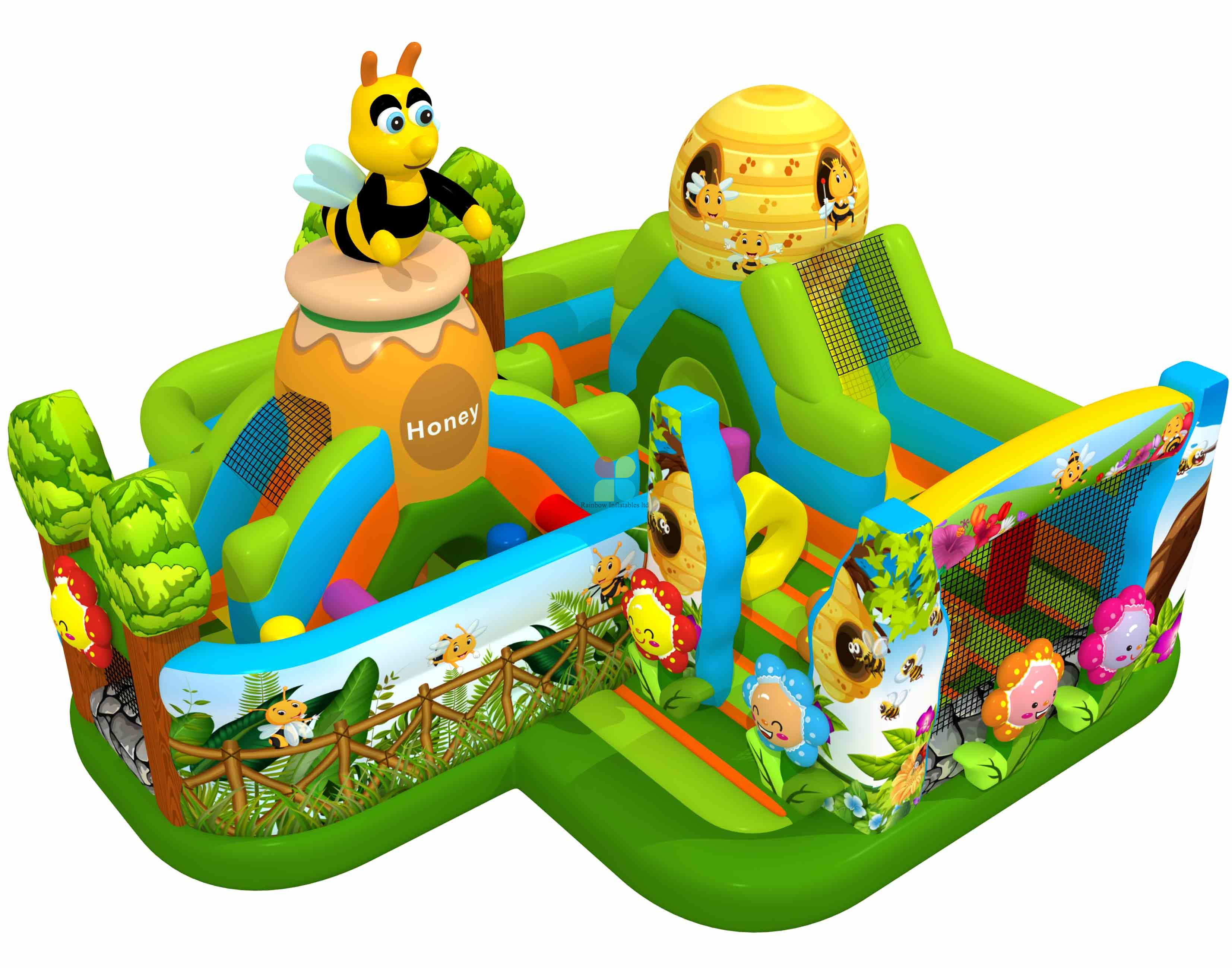 New Design of Bee Inflatable Obstacle Playground 3D Insect Digital Printing Fun Park