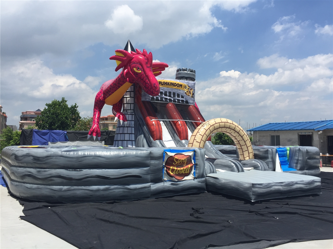 Rainbow New Design Inflatable Dragon Castle Obstacles Best Selling Inflatable Slide Obstacles Manufacturer Inflatable Monster Slide Obstacle