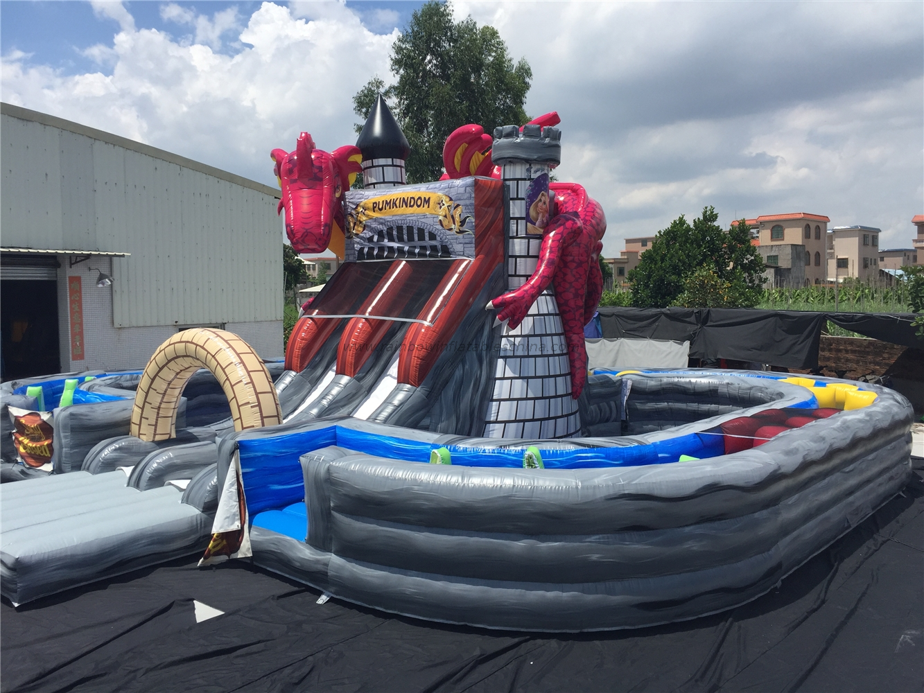 Rainbow New Design Inflatable Dragon Castle Obstacles Best Selling Inflatable Slide Obstacles Manufacturer Inflatable Monster Slide Obstacle