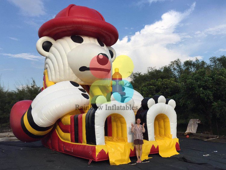 Outdoor Commercial Inflatable Dry Slide Fire Bear Theme for Kids
