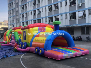 Rainbow Inflatable train obstacle for kids