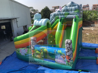 Rainbow Inflatable Jungle Theme Slide Obstacle Inflatable 3D Elephant Cartoon Slide Fun Park
