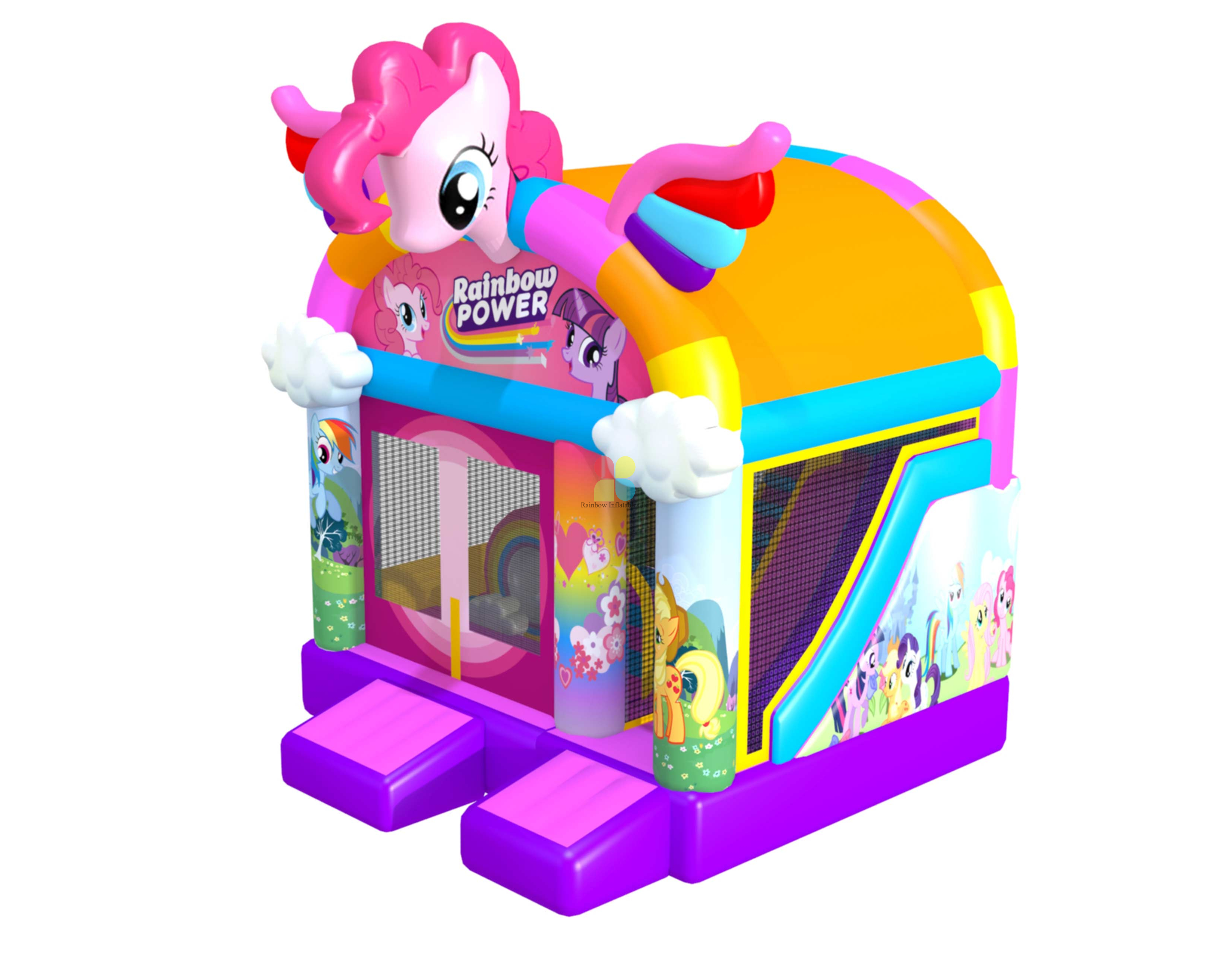 Rainbow new design inflatable unicorn bouncy castle with slide combo